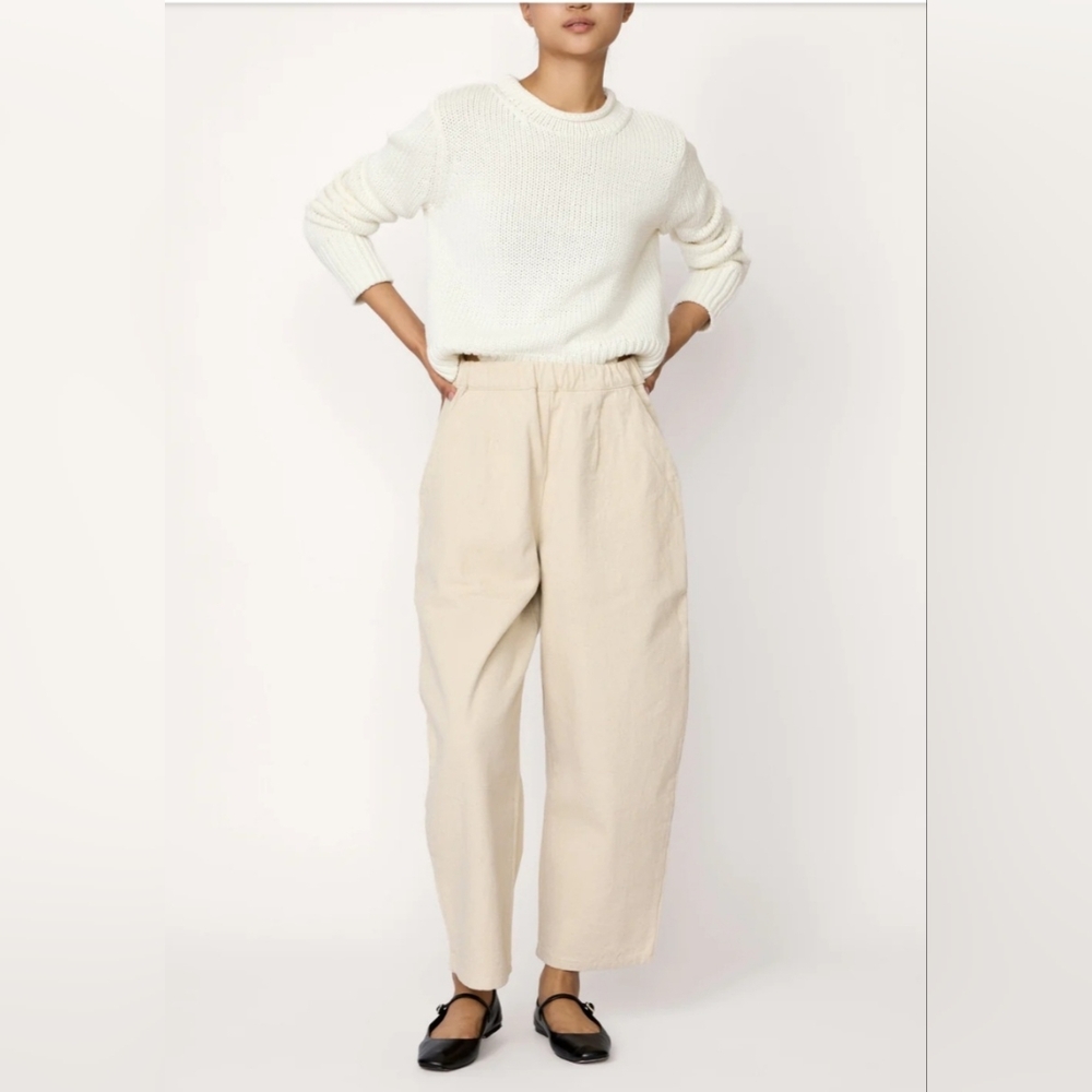 Relaxed High-Rise Wide-Leg Pants in Cream